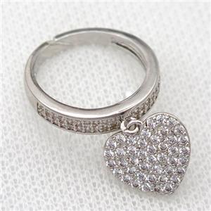 copper Rings pave zircon with heart, platinum plated, approx 13mm, 17mm [FN20330]
