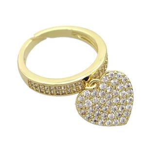 copper Rings pave zircon with heart, gold plated, approx 13mm, 17mm [FN20331]