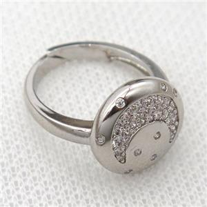 copper Rings pave zircon with moon, platinum plated, approx 14mm, 17mm [FN20332]