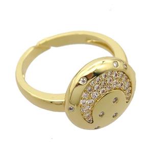 copper Rings pave zircon with moon, gold plated, approx 14mm, 17mm [FN20333]