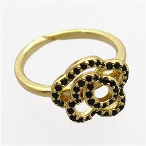 copper Rings pave zircon with flower, gold plated, approx 13mm, 17mm [FN20337]