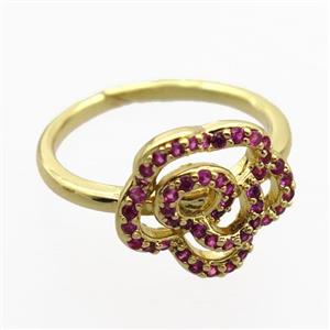 copper Rings pave zircon with flower, gold plated, approx 13mm, 17mm [FN20338]