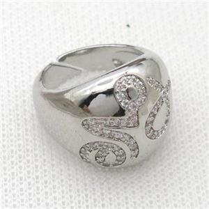 copper Rings pave zircon, platinum plated, approx 18mm dia [FN20353]