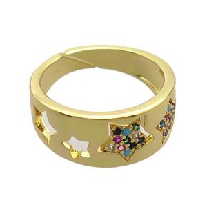 copper Rings pave zircon, star, gold plated, approx 7mm, 17mm dia [FN20357]