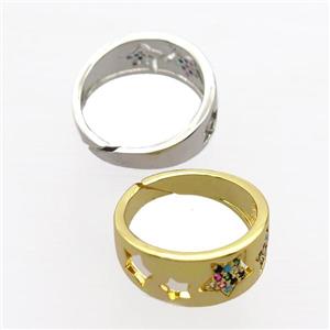 copper Rings pave zircon, star, mixed, approx 7mm, 17mm dia [FN20358]