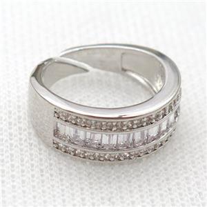copper Rings pave zircon, platinum plated, approx 7mm, 17mm dia [FN20362]