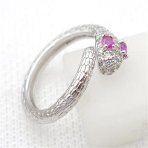 copper Rings pave zircon, snake, platinum plated, approx 18mm dia [FN20371]