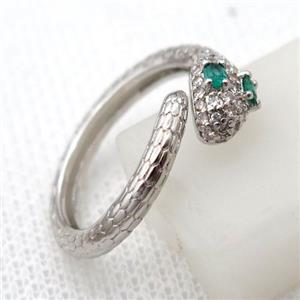 copper Rings pave zircon, snake, platinum plated, approx 18mm dia [FN20372]