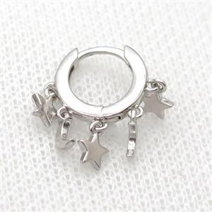 copper Hoop Earrings with moon star, platinum plated, approx 5mm, 13mm dia [FN20374]