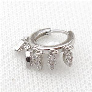 copper Hoop Earrings with dart, platinum plated, approx 5mm, 13mm dia [FN20376]