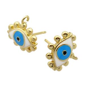 copper Stud Earrings, enamel evil eye, gold plated, approx 9-13mm [FN20379]