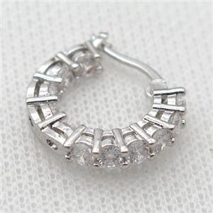 copper Latchback Earrings pave zircon, platinum plated, approx 20mm dia [FN20380]