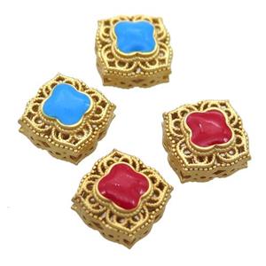 copper square beads with enamel, unfade, duck gold, mixed, approx 11mm [FN20400]