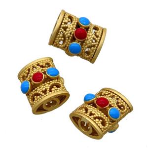 copper tube beads with enamel, unfade, duck gold, approx 9-12mm [FN20402]