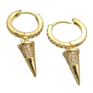 copper Hoop Earrings pave zircon with bullet, gold plated, approx 6.5-14mm, 14mm dia [FN20406]