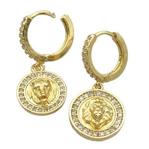 copper Hoop Earrings pave zircon, gold plated, approx 15mm dia, 14mm dia [FN20411]