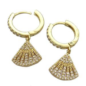 copper Hoop Earrings pave zircon with fans, gold plated, approx 12mm, 14mm dia [FN20426]