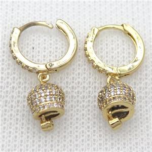 copper Hoop Earrings pave zircon, gold plated, approx 7-8mm, 14mm dia [FN20434]