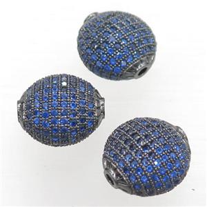 copper coin beads paved blue zircon, black plated, approx 15mm dia [FN20451]