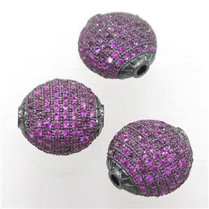 copper coin beads paved hotpink zircon, black plated, approx 15mm dia [FN20452]