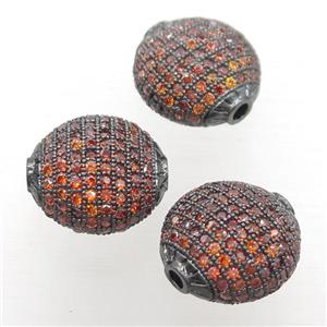 copper coin beads paved orange zircon, black plated, approx 15mm dia [FN20453]