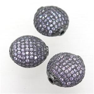 copper coin beads paved purple zircon, black plated, approx 15mm dia [FN20454]