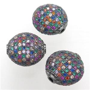 copper coin beads paved mixed zircon, black plated, approx 15mm dia [FN20455]