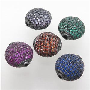 copper coin beads paved zircon, mixed, black plated, approx 15mm dia [FN20456]