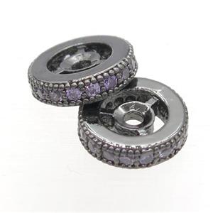 copper heishi beads paved purple zircon, black gunmetal plated, approx 6mm dia [FN20457-6MM]
