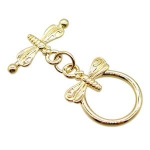 copper connector clasp, dragonfly, gold plated, approx 13-16mm, 18mm [FN20458]