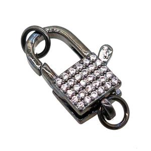 copper lock clasp pave zircon, black plated, approx 12-16mm [FN20463]