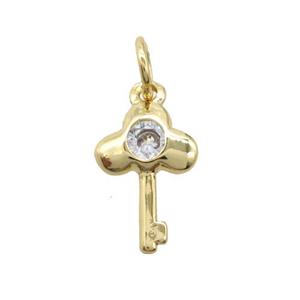 copper Key charm pendant pave zircon, gold plated, approx 7-13mm [FN20474]