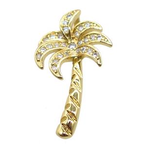 copper coconut tree pendant pave zircon, gold plated, approx 12-22mm [FN20481]