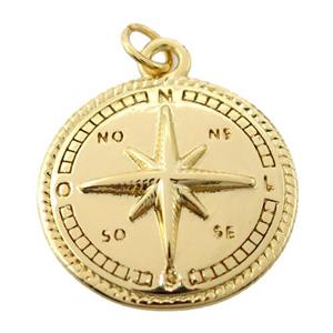 copper Compass pendant, gold plated, approx 20mm dia [FN20486]