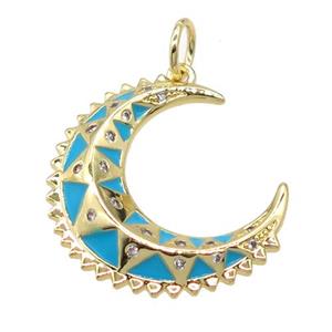 copper moon pendant pave zircon, gold plated, approx 23mm dia [FN20488]