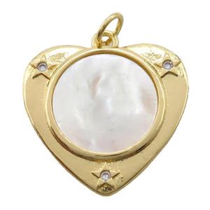 copper heart pendant with pearlized shell, gold plated, approx 22mm dia [FN20489]