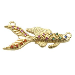 copper fish pendant pave zircon with 2loops, gold plated, approx 10-30mm [FN20493]