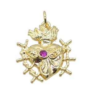 copper pendant pave zircon, gold plated, approx 18-20mm [FN20494]