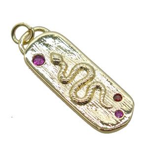 copper rectangle pendant pave zircon, snake, gold plated, approx 10-26mm [FN20496]