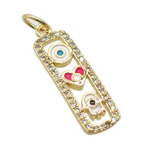 copper rectangle pendant pave zircon, gold plated, approx 6-20mm [FN20497]