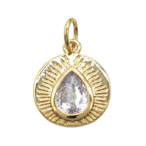 copper teardrop pendant pave zircon, gold plated, approx 11mm [FN20501]