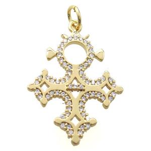 copper cross pendant pave zircon, gold plated, approx 20-25mm [FN20502]
