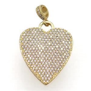 copper heart pendant pave zircon, gold plated, approx 21-25mm [FN20505]