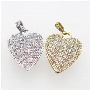 copper heart pendant pave zircon, mix, approx 21-25mm [FN20506]