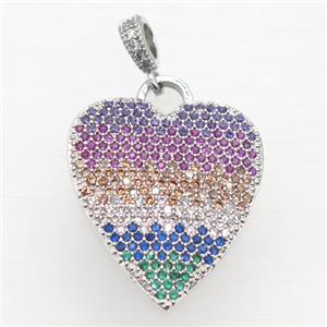 copper heart pendant pave zircon, platinum plated, approx 21-25mm [FN20507]