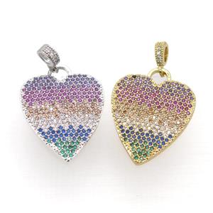 copper heart pendant pave zircon, mix, approx 21-25mm [FN20509]