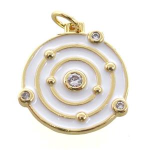 copper circle pendant pave zircon, enamel, planet, gold plated, approx 17.5mm dia [FN20511]