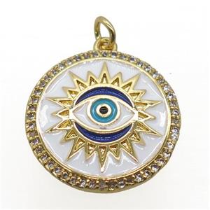 copper circle pendant pave zircon, enamel, eye, gold plated, approx 19mm dia [FN20513]