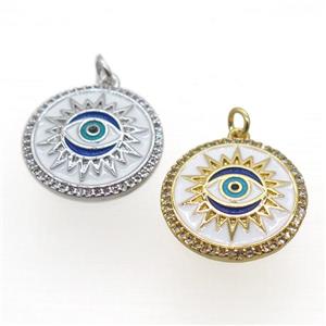 copper circle pendant pave zircon, enamel, eye, mix, approx 19mm dia [FN20514]