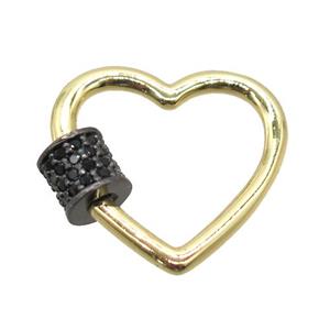copper carabiner lock pendant, heart, gold plated, approx 19mm [FN20530]